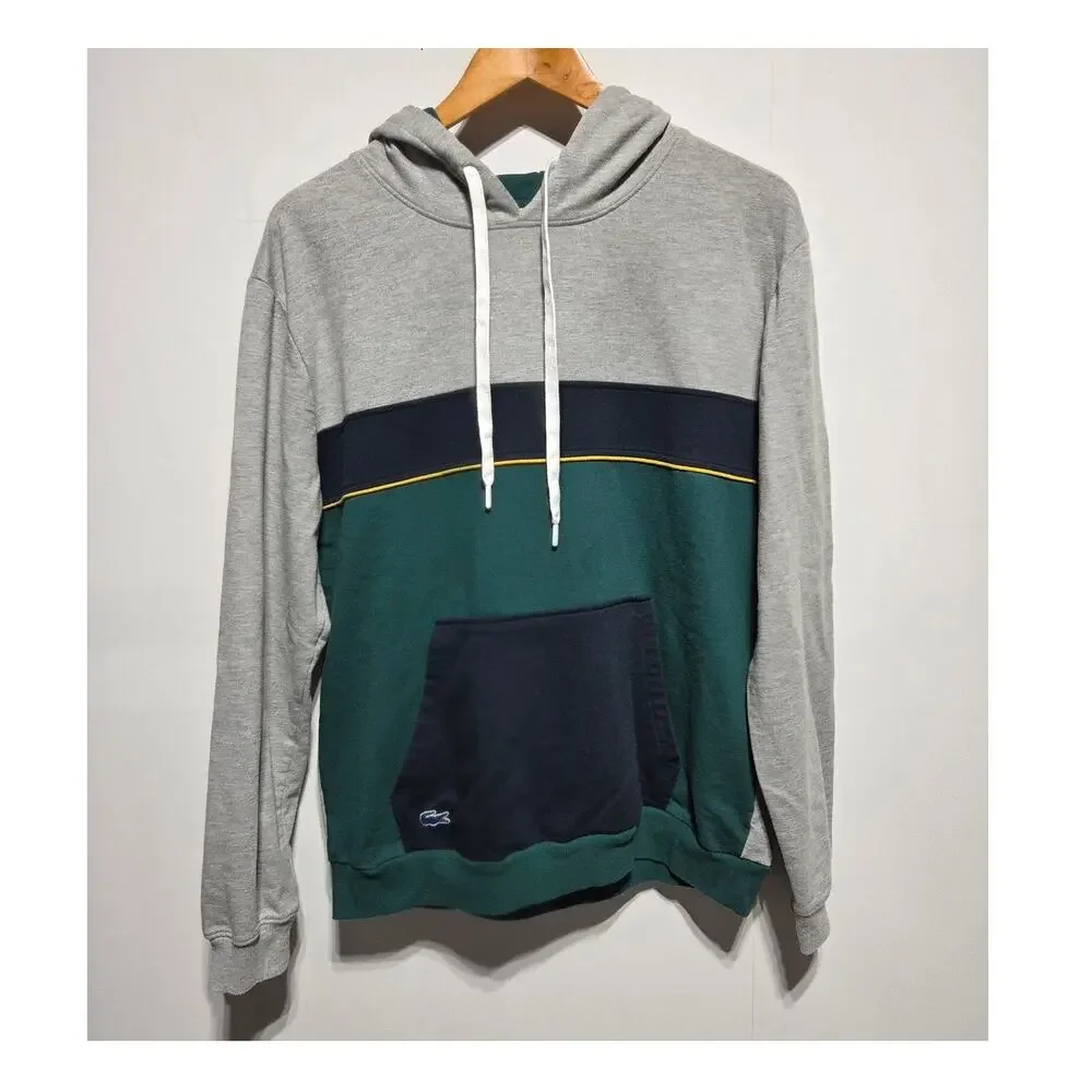 Lacoste Sleepwear Men's Hooded Sweatshirt Green Blue & Gray Size Large